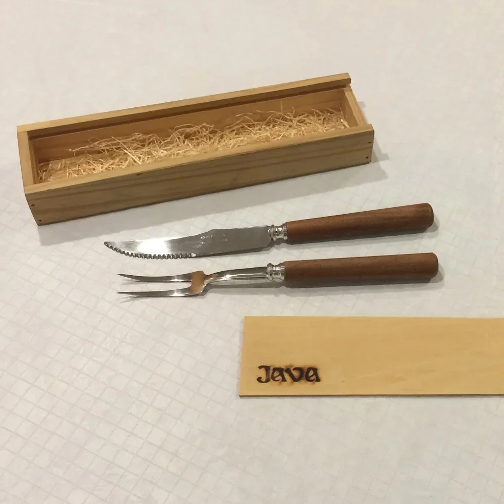 Carving Knife and Fork in Wood Box Set. Great for the grill and BBQ